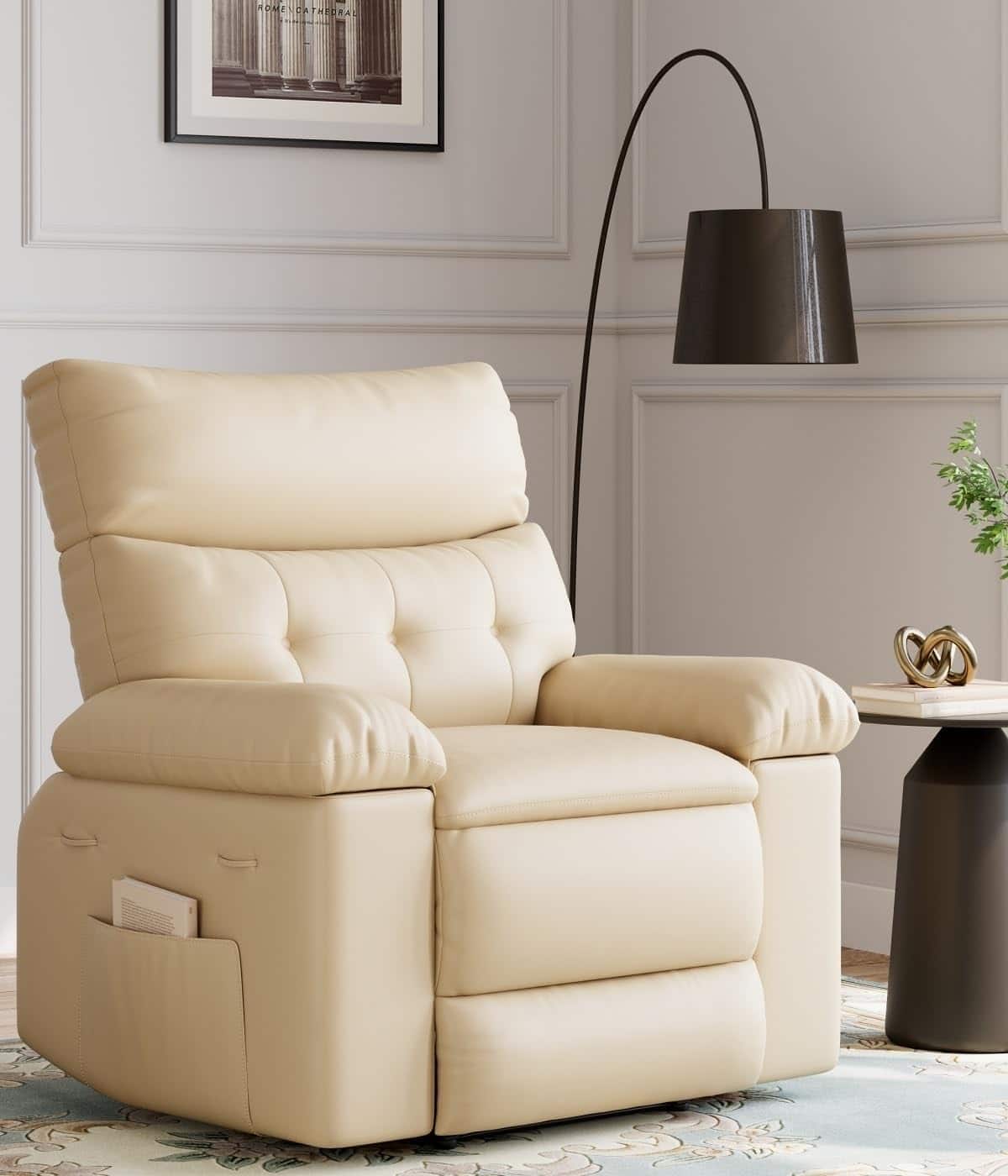 Jojoka - 37.4" Oversized Manual Recliner with Heat and Massage, 360 Swivel Rocking Chair 21.3" Seat with Cup Holder - Creamy