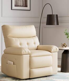 Jojoka - 37.4" Oversized Manual Recliner with Heat and Massage, 360 Swivel Rocking Chair 21.3" Seat with Cup Holder - Creamy