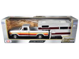 Motormax - 1979 Ford F-150 Custom Pickup Truck with Side Stripes with Camper Shell "American Classics" Series 1/24 - Silver Metallic