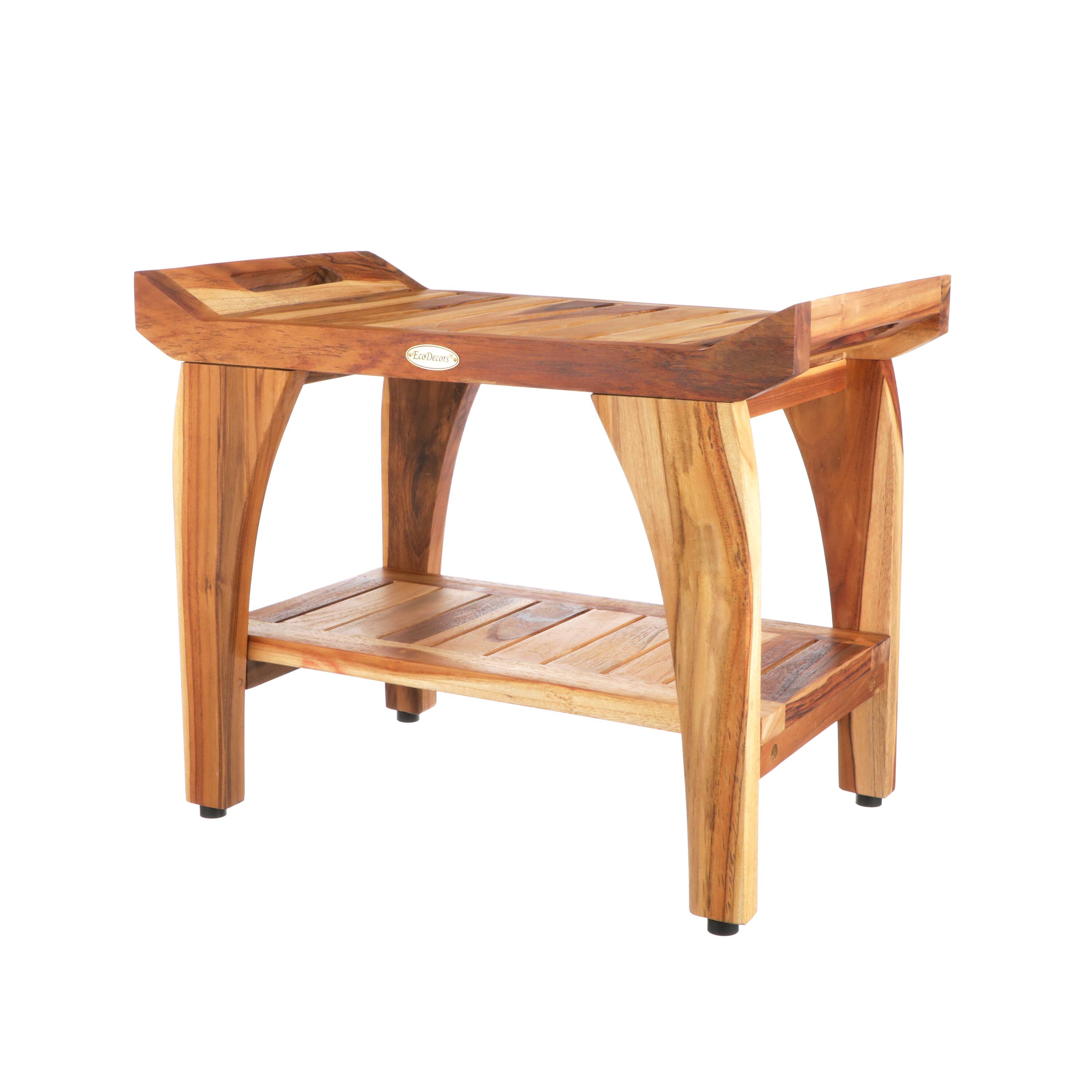 Front. EcoDecors - EcoDecors 24 Inch Tranquility Natural Color Waterproof Teak Wood Shower Bench - EarthyTeak.