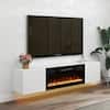 Front. Essen Blissed - 70 in. white Floating TV Stand with Electric Fireplace and LED Lights for TVs up to 80 in. Entertainment Center - White.