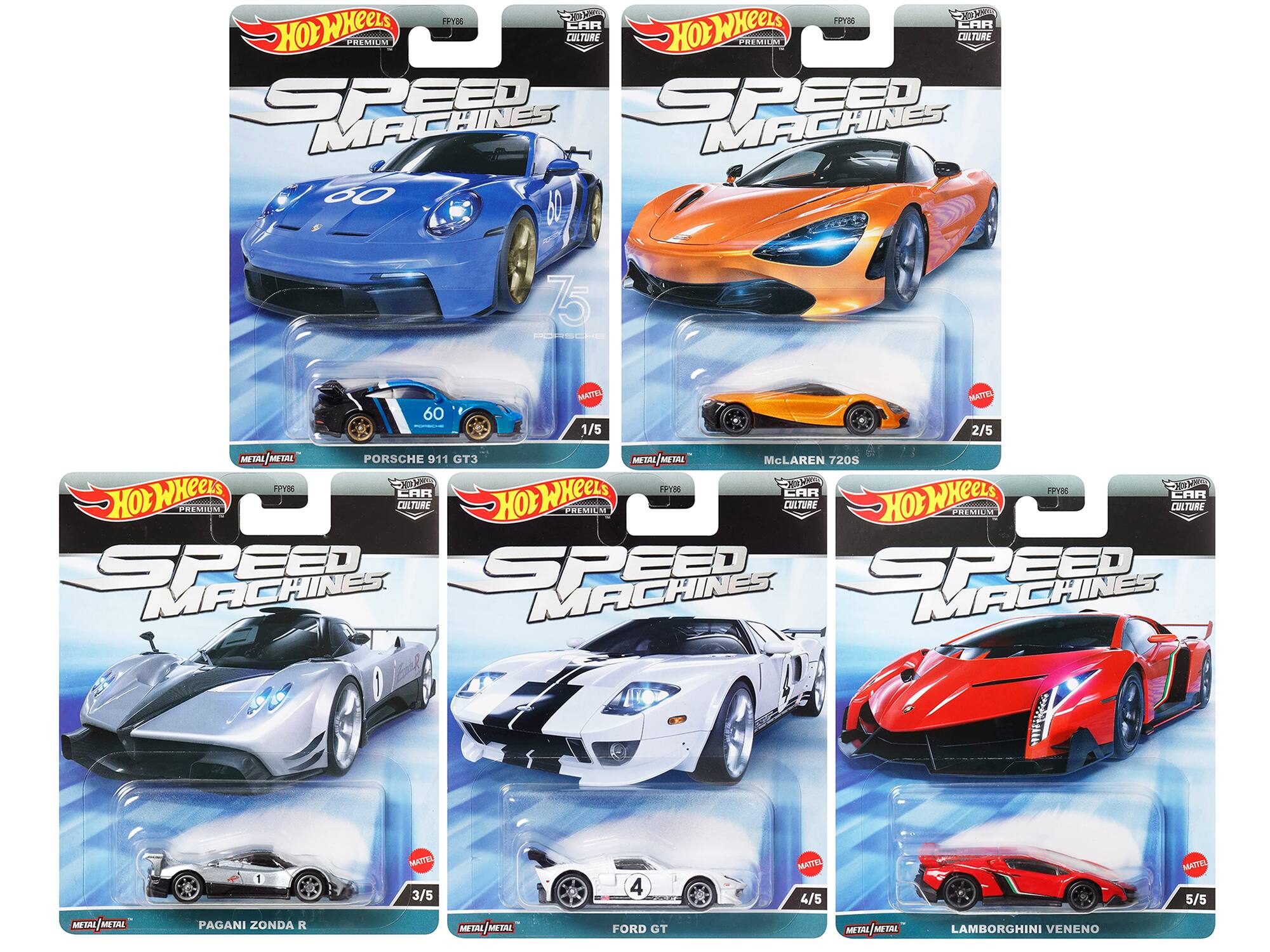 "Speed Machines" 5 piece Set "Car Culture" Series Diecast Model Cars by Hot Wheels - Multicolor