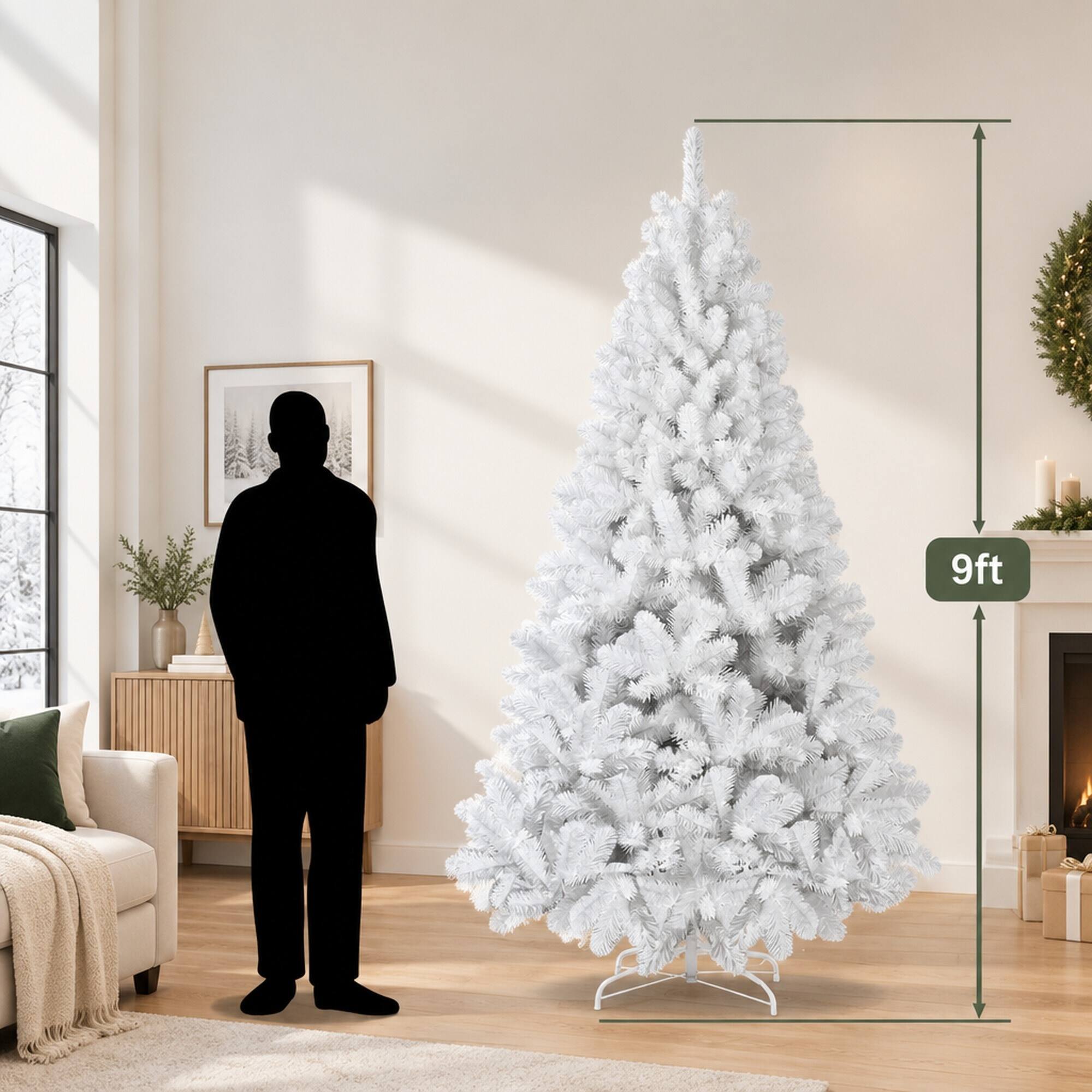 Alt View 3. RYHNUYNE - 6FT White Artificial Christmas Tree With 760 Tips and Memory Wire Branches, Hinged PVC and Easy Assembly - White.