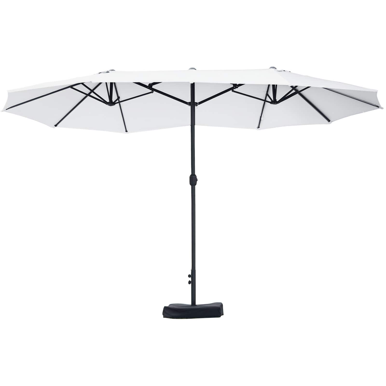 Outsunny - Large Patio Umbrella with Base Included, 15' Steel Rectangular Double Sided Outdoor Umbrella - Beige