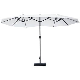 Outsunny - Large Patio Umbrella with Base Included, 15' Steel Rectangular Double Sided Outdoor Umbrella - Beige