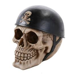 Pacific Trading - Skeleton Skull Head Wearing Motorcycle Biker Helmet Halloween Figurine 6.25 inch - Beige