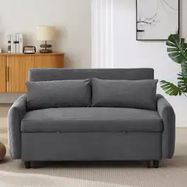 LUCKY ONE - 57.48" Pull-Out Convertible Loveseat Sleeper Sofa Bed with 2 Throw Pillows and USB Ports - DARK GREY