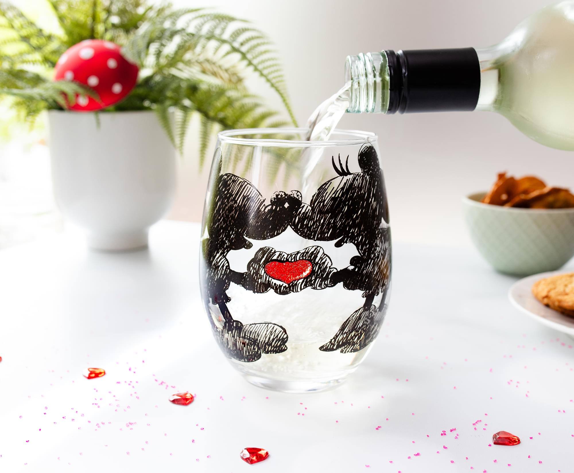 Alt View 4. Disney - Disney Mickey and Minnie Sketchbook Stemless Wine Glass | Holds 20 Ounces - Clear.