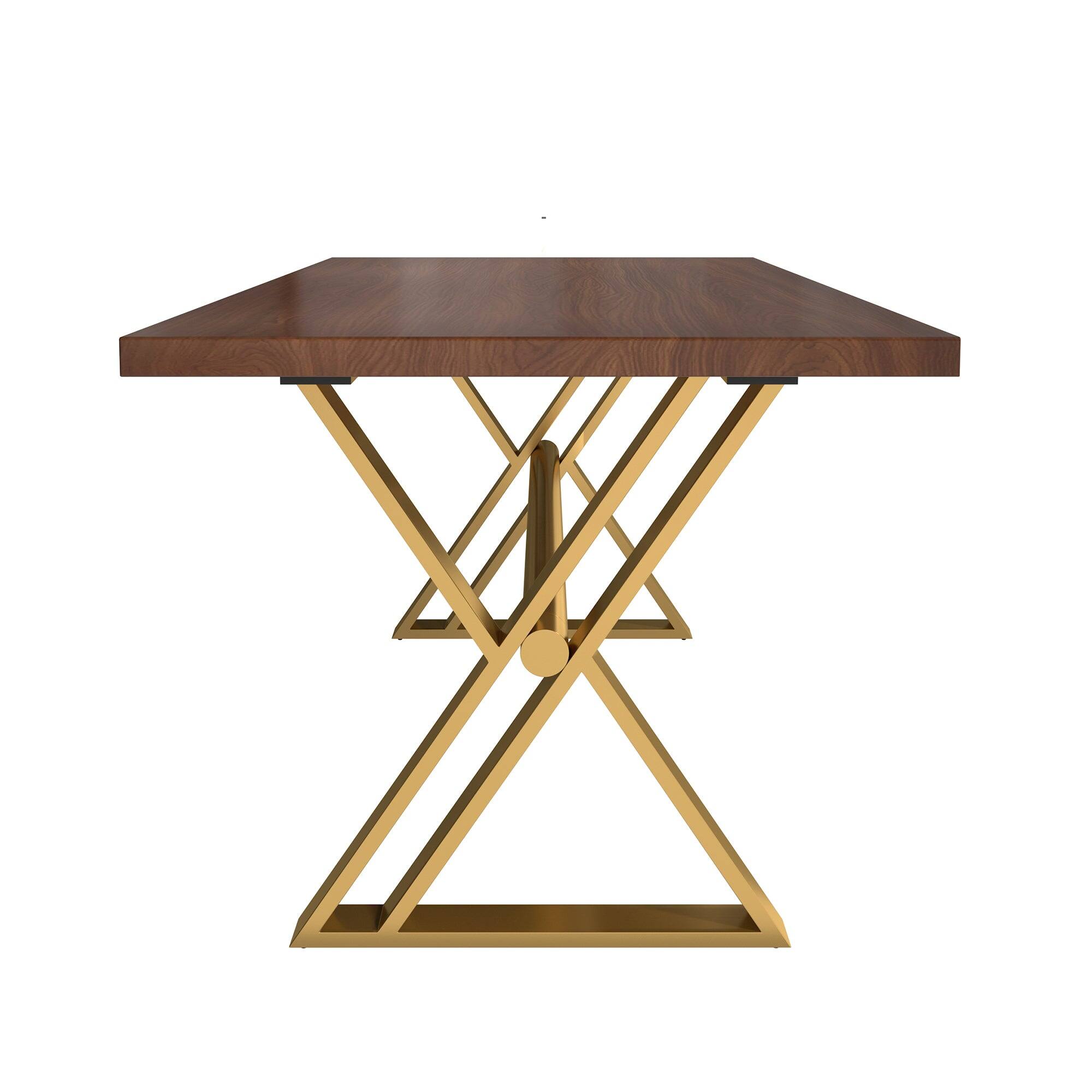 Left. Boyel Living - Brown Walnut Wood 70.87 Inch Cross Legs Dining Table Seats 6 Modern Rectangular Table - Brown.