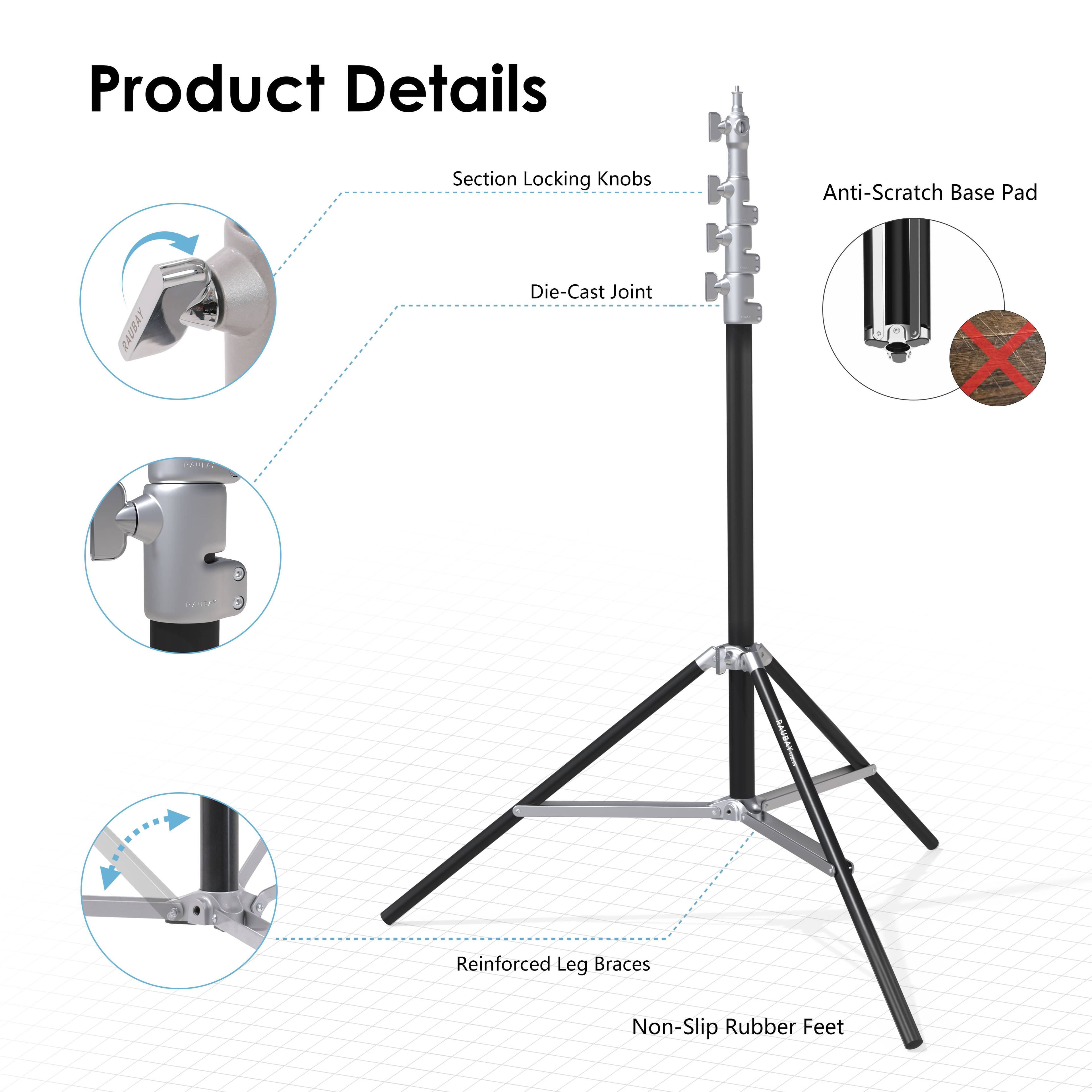 Product Details

- Section Locking Knobs
- Die-Cast Joint
- Anti-Scratch Base Pad
- Reinforced Leg Braces
- Non-Slip Rubber Feet