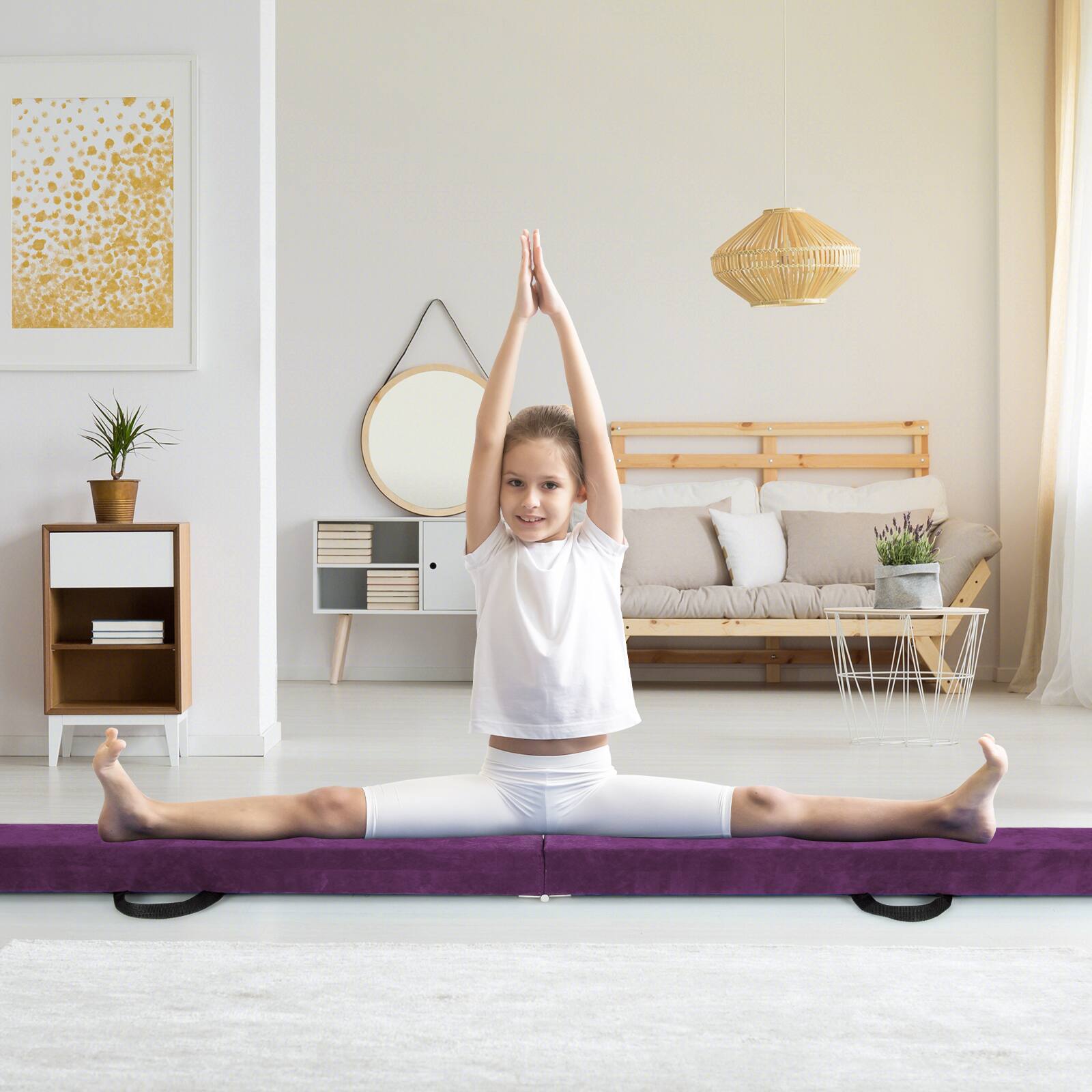 Alt View 3. Gymax - Gymax 9 FT Folding Gymnastic Beam w/Anti-slip Base Pine Wood Frame Carrying H&le - Purple.