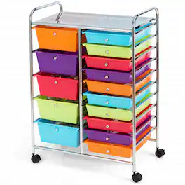 Costway - 15 Drawer Rolling Storage Cart Scrapbook Paper Office School Organizer - Multicolor