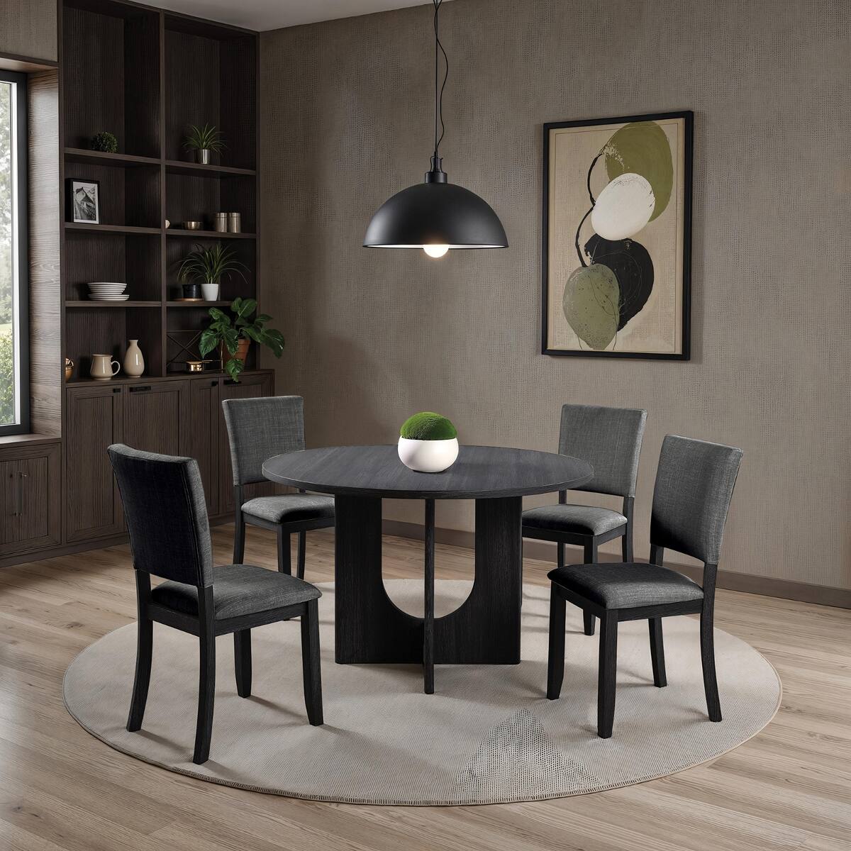 Alt View 3. Loheer - Loheer Round Dining Table, Dark Gray U-Shaped Pedestal Base, 47-Inch Tabletop - Dark Gray.