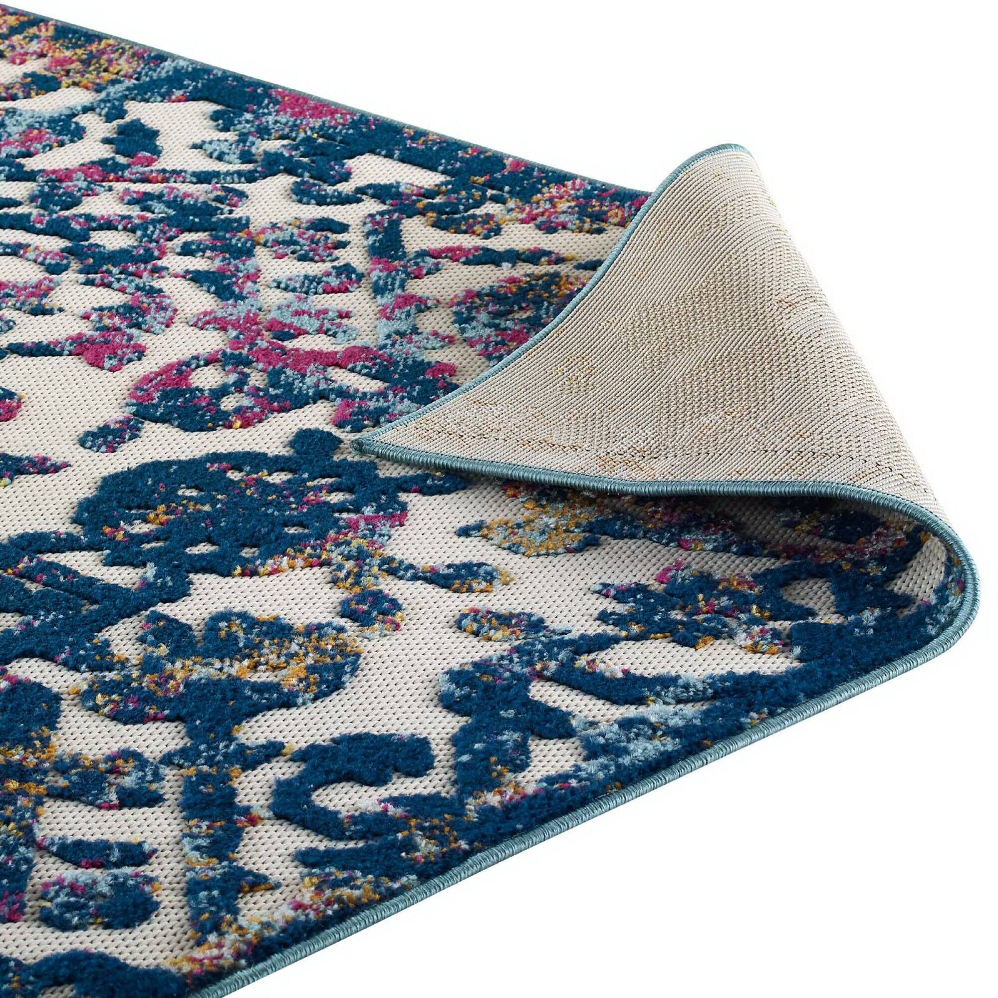 Alt View 5. Modway - Reflect Primrose Ornate Floral Lattice Indoor/Outdoor Area Rug - Ivory Dark Blue Multicolored.