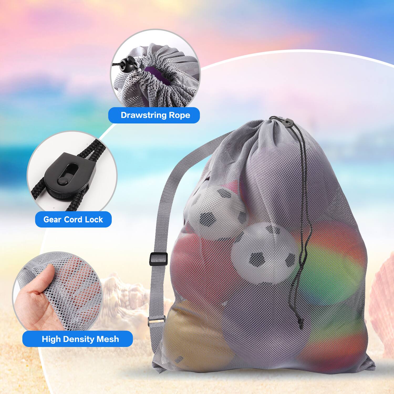 Drawstring Rope, Gear Cord Lock, High Density Mesh