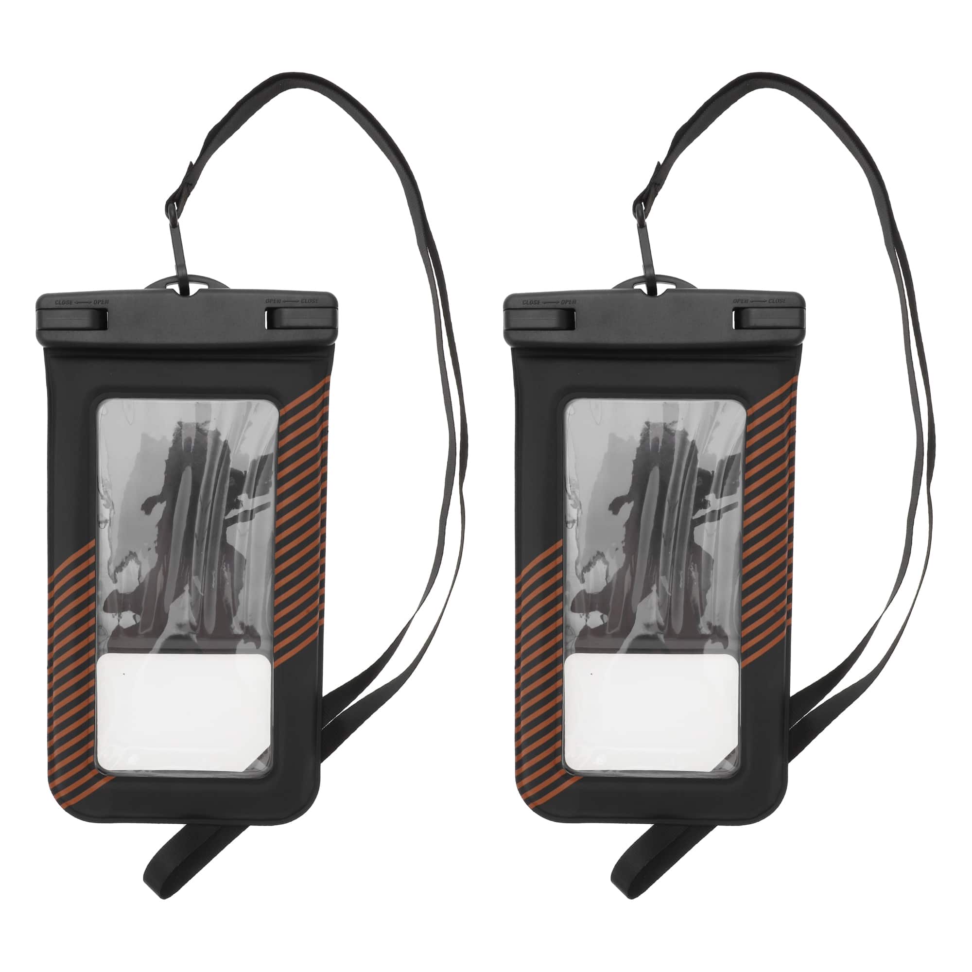 Unique Bargains - 2pcs Half Stripe Mobile Waterproof Bag Universal Waterproof Case Compatible for Phone 4.53"x8.27" - Black Orange