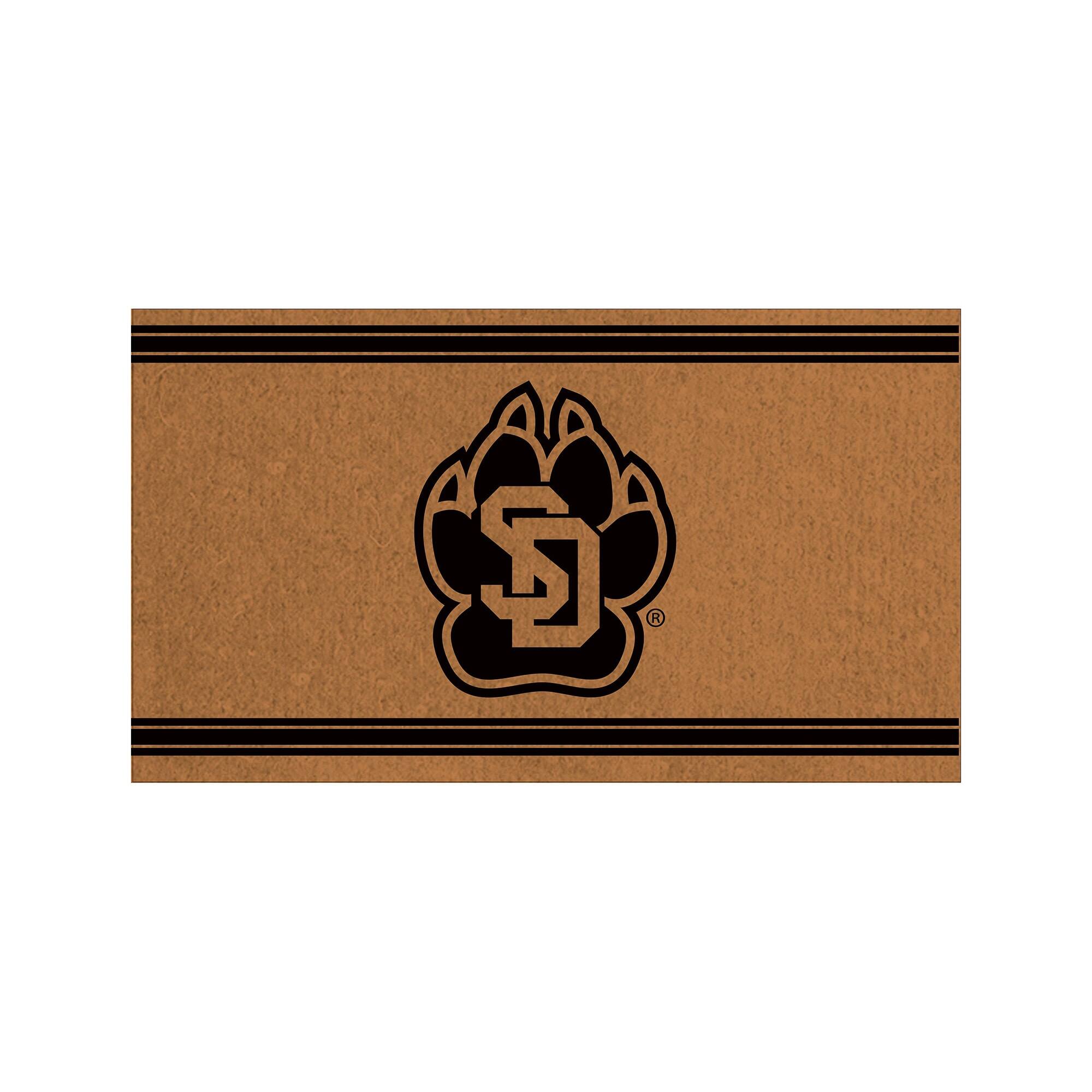 Front. Evergreen Enterprises - South Dakota Coyotes 28" x 16" Primary Logo Outdoor Coir Entryway Mat - Multicolor.