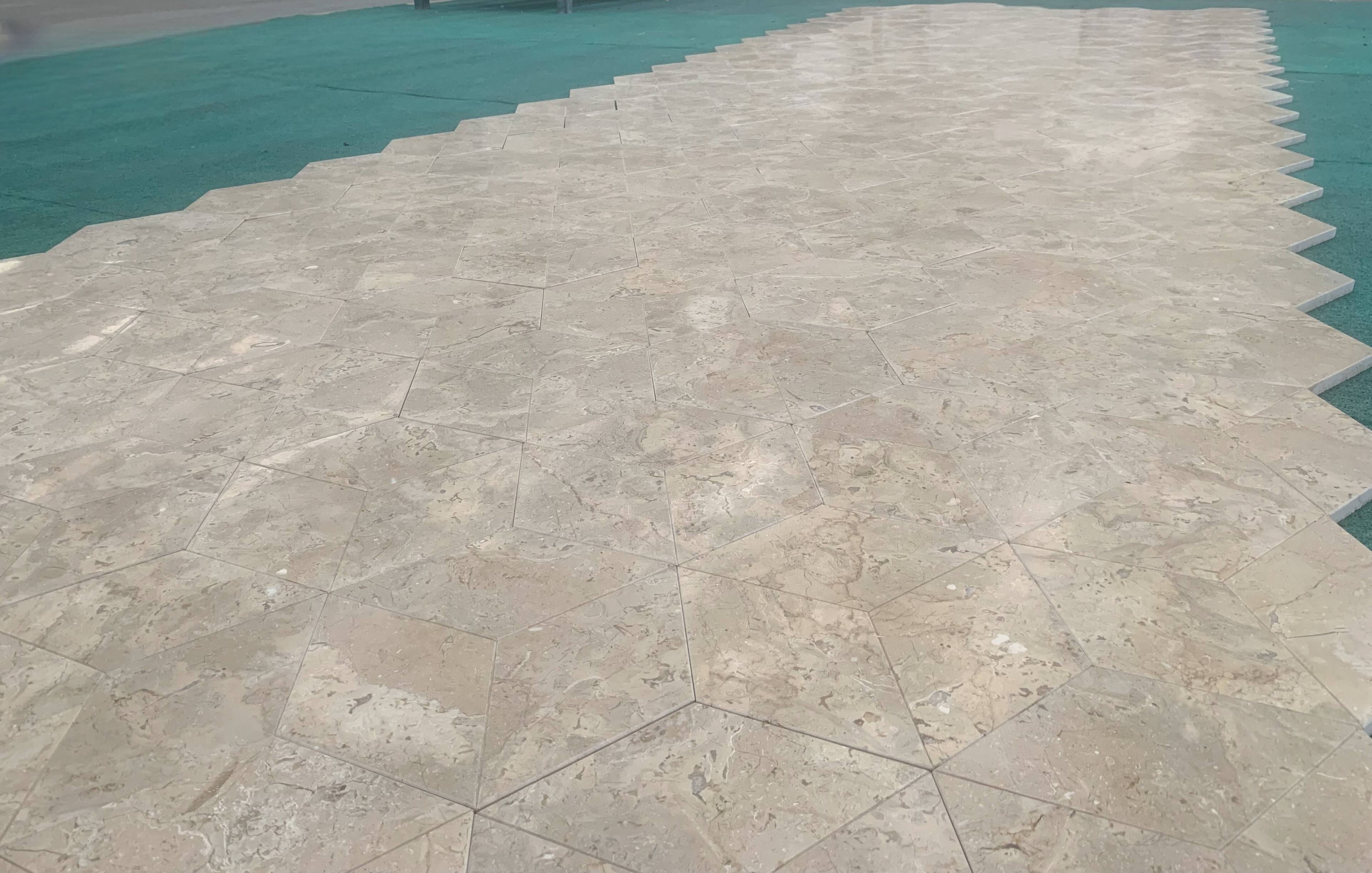 Alt View 9. APRILSOUL - Hexagon Gold Yellow Beige Natural Marble Tiles Honed - White.