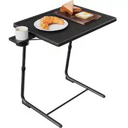 HUANUO - Folding Adjustable TV Tray Table, 6 Height & 3 Tilt Settings, Portable Dinner Table for Bed and Sofa - Black