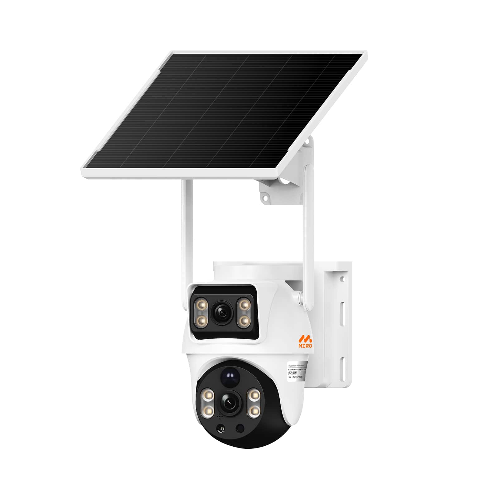 Miro - BP09 4G Solar Security Camera, Dual Lens PTZ Linkage, AI Human Detection, 355° View, IP65 Waterproof - White
