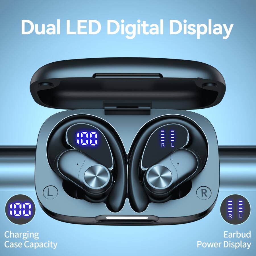 Vcvb VEAT00L V6 Bluetooth Headphones Wireless Earbuds 88Hrs Playback Sport ...