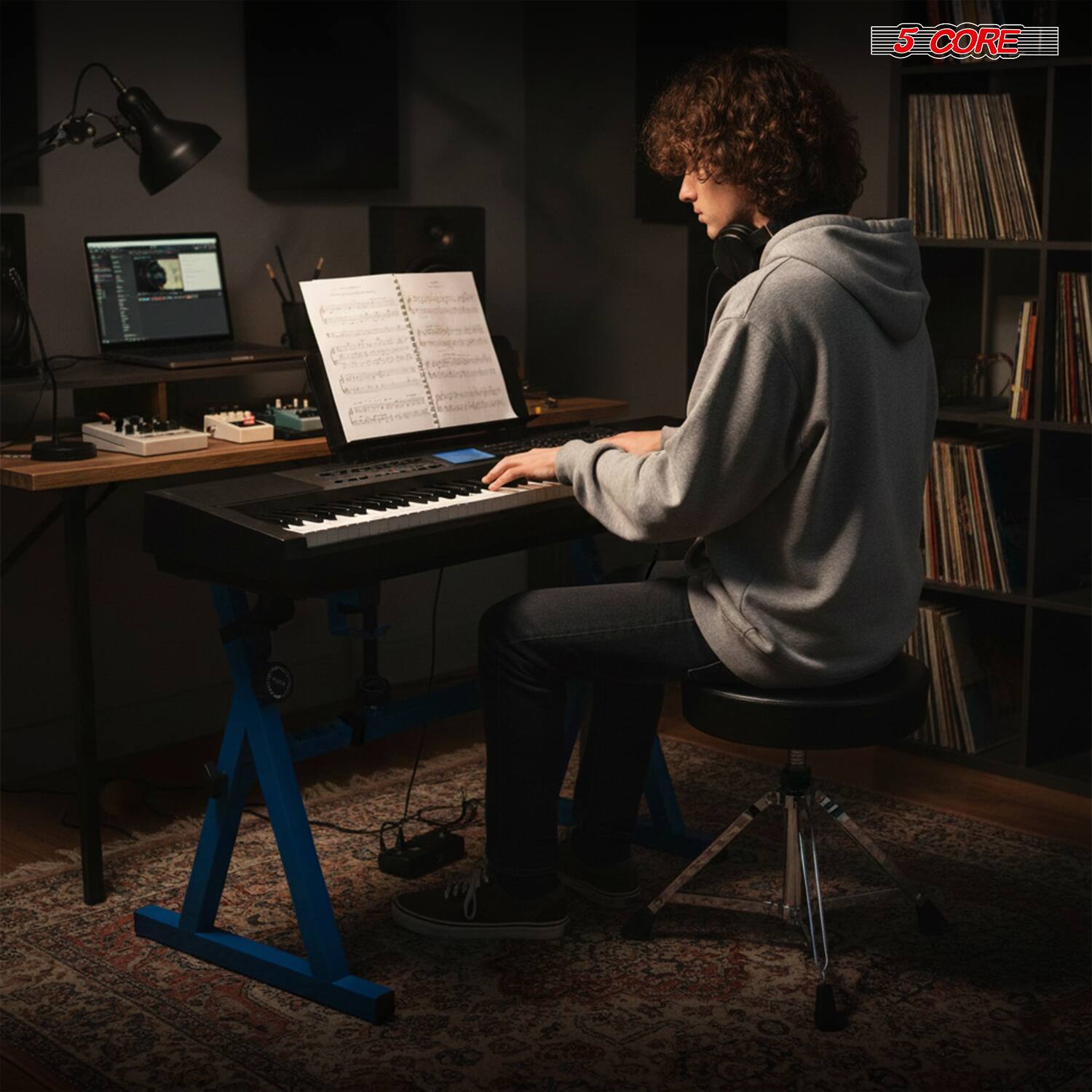 Alt View 4. 5 CORE - 5Core Keyboard Stand Adjustable Height 34.5" Width 32.5” Z Style Electric Piano Riser 250Lb Capacity - Blue.