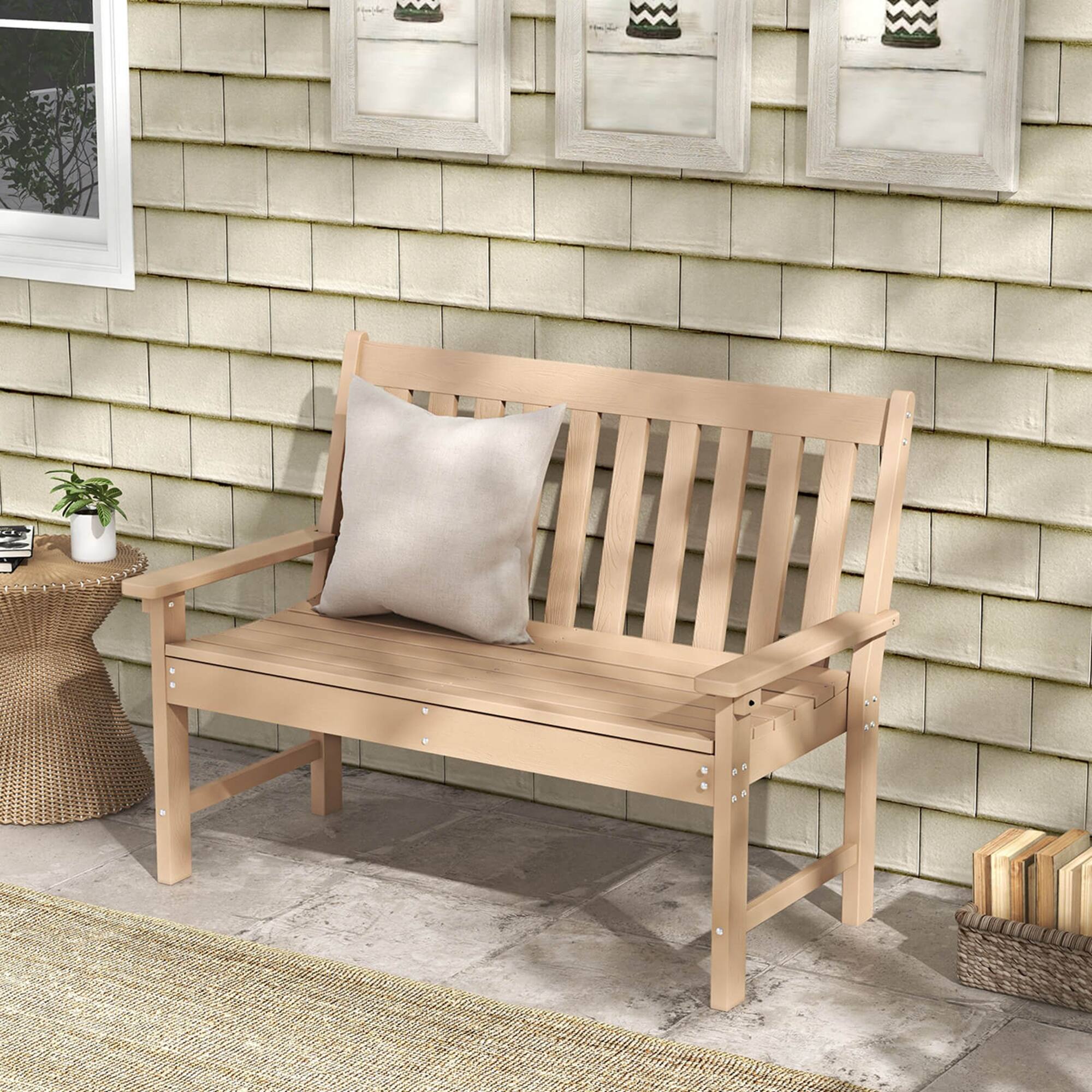 Alt View 4. Costway - Costway Garden Bench All-Weather HDPE 2-Person Outdoor Bench for Front Porch Backyard - Beige.