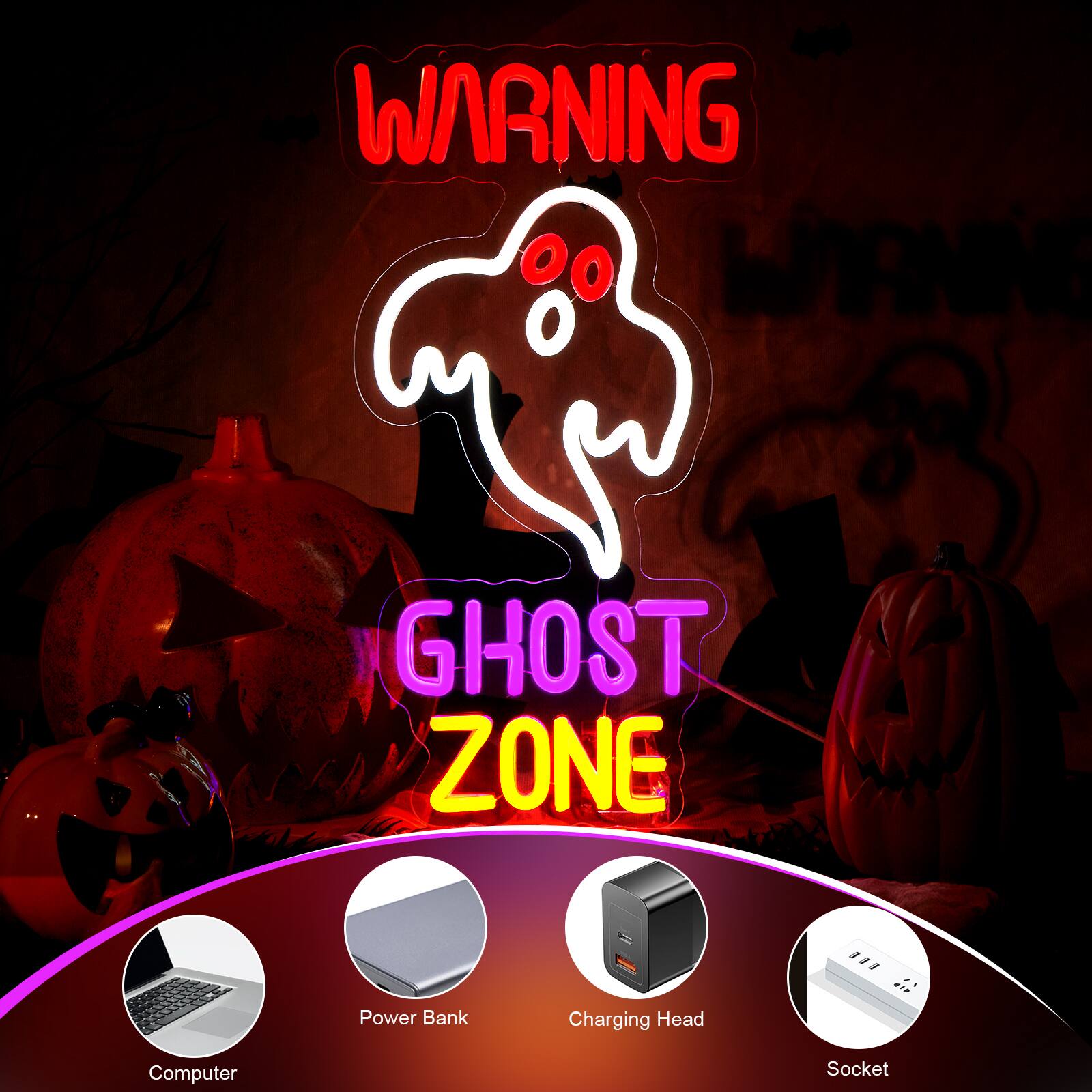 WARNING  
GHOST ZONE  

- Computer  
- Power Bank  
- Charging Head  
- Socket