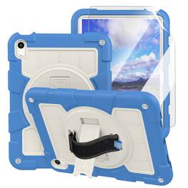 Dteck - Heavy Duty Rugged Case for Apple iPad (A16) 11" 2025 & iPad 10.9" (10th Gen 2022),With Built-in Kickstand+Shoulder Strap - Blue