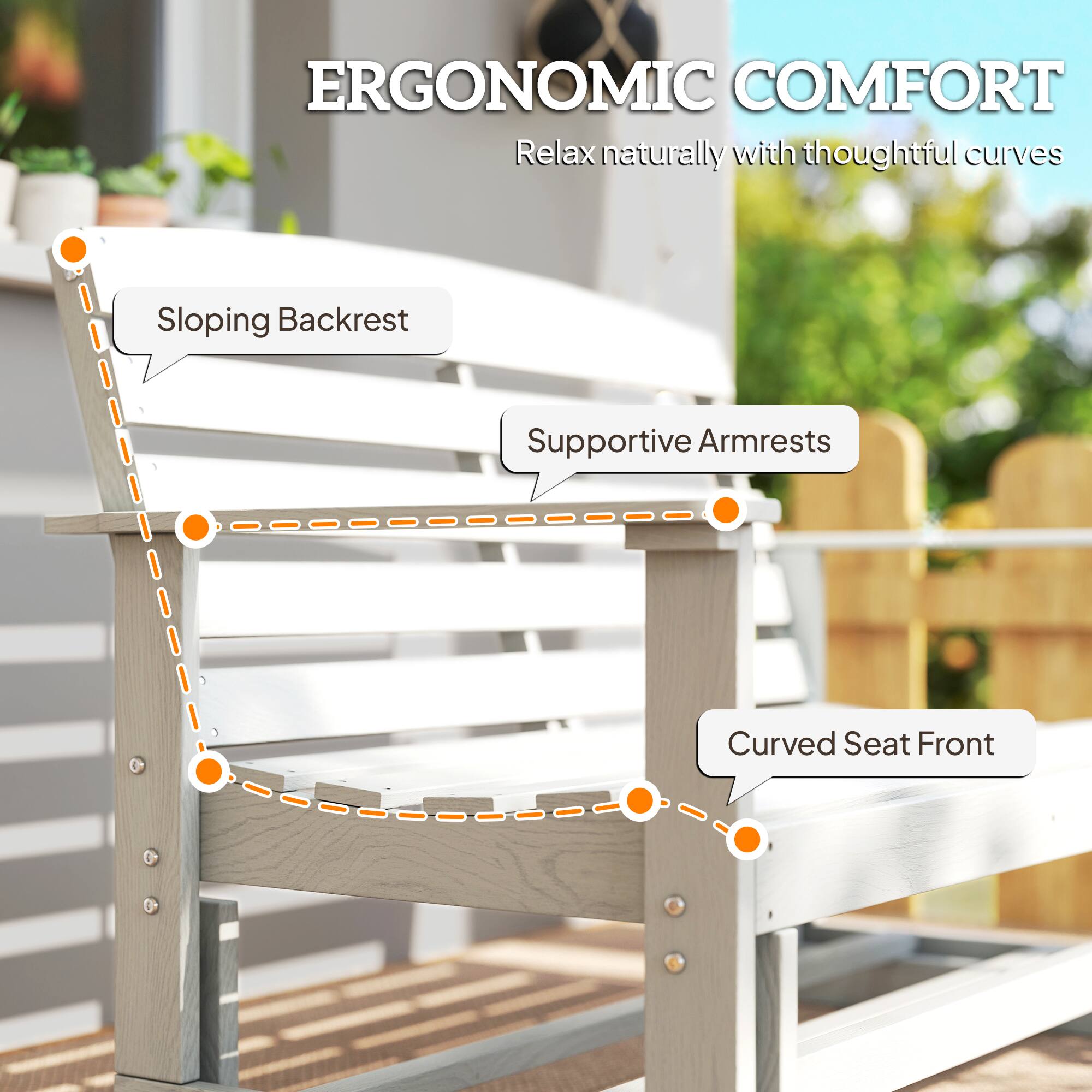 ERGONOMIC COMFORT  
Relax naturally with thoughtful curves

- Sloping Backrest
- Supportive Armrests
- Curved Seat Front