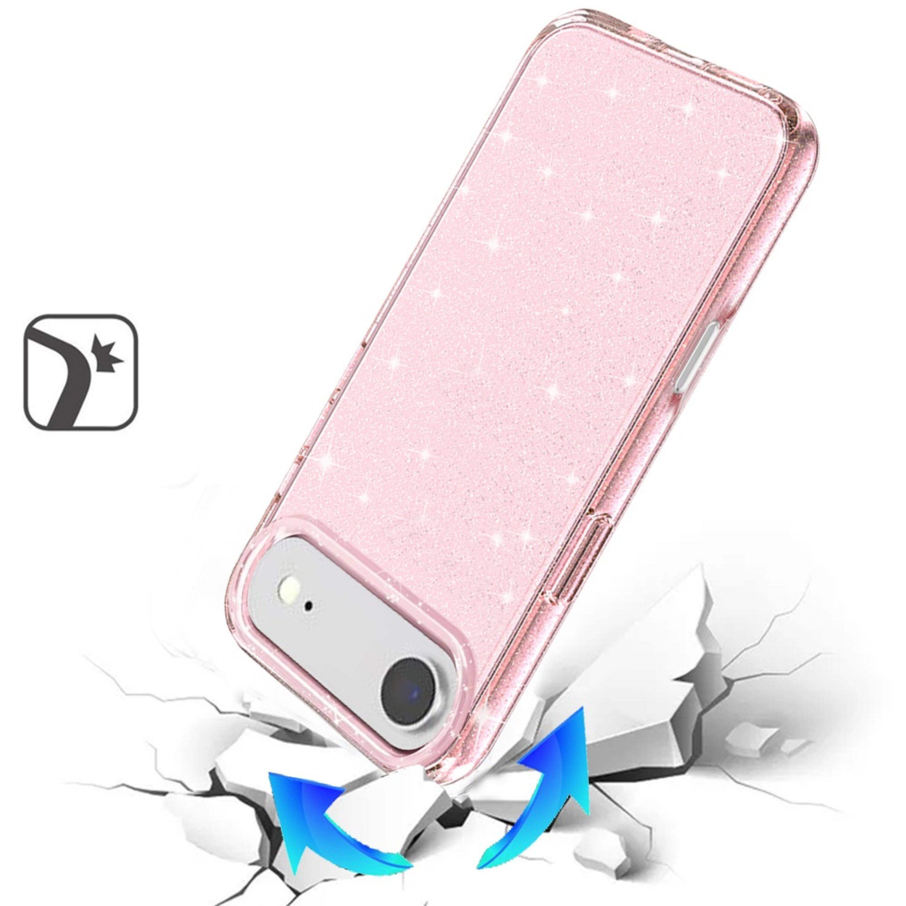 Angle. Kitcheniva - Luxury Translucent Sparkle Phone Cover With Tempered Glass For iPhone Air Pink - Pink.