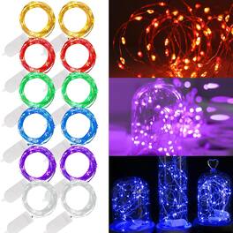 THIRSTY TURTLE - 12-Pack 20-LED Fairy String Lights, Battery Operated, Multicolor Silver Wire