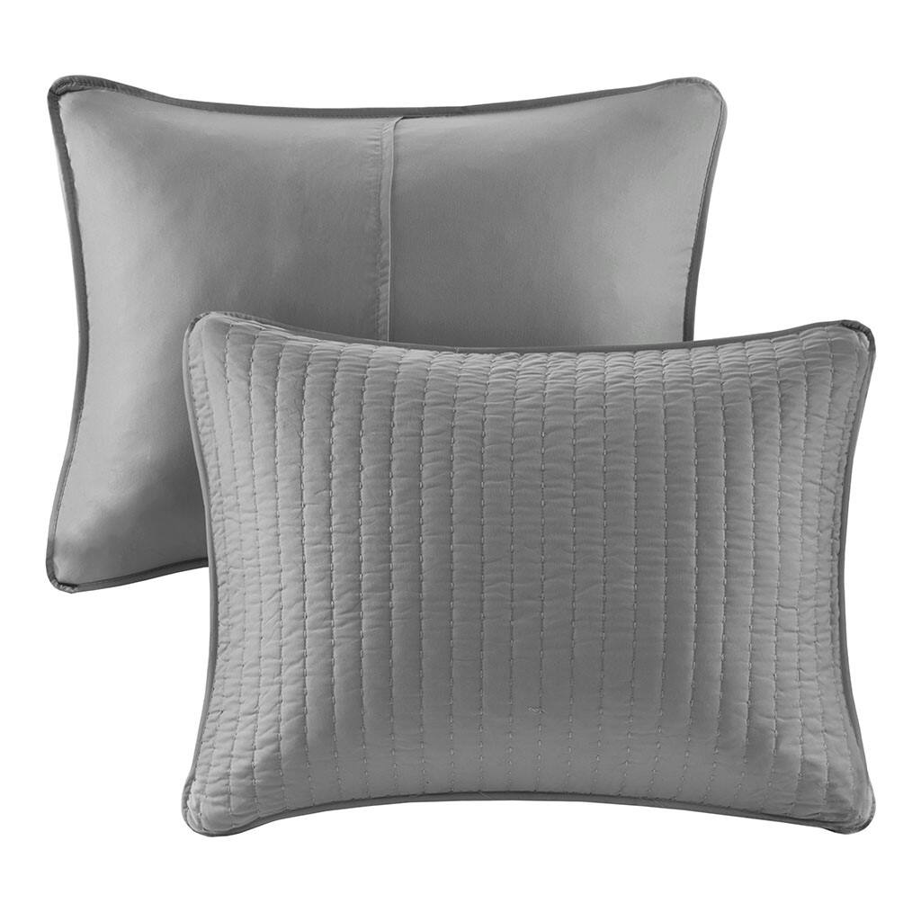 Alt View 4. Gracie Mills - Gracie Mills Becker Cozy Reversible Pick Stitch Quilt Set with Matching Shams - Grey.