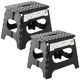 Casafield - Folding Step Stools with Handle (Set of 2) - Black