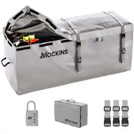 Mockins - 16 Cu Ft. Waterproof Gray Trailer Hitch Cargo Carrier Bag (58 in. x 20 in. x 24 in.) w/ Buckle Straps, Lock & Carry Case