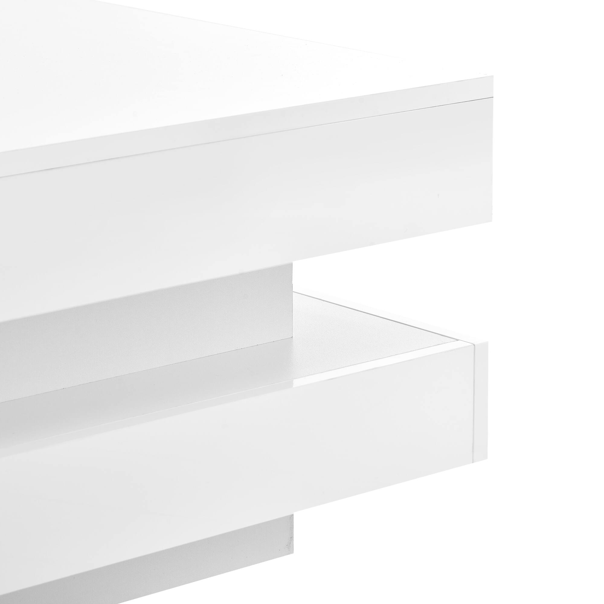 Alt View 9. GOODSILO - Modern LED Illuminated Two-Tier Square Coffee Table with High-Gloss Finish for Living Room - White.