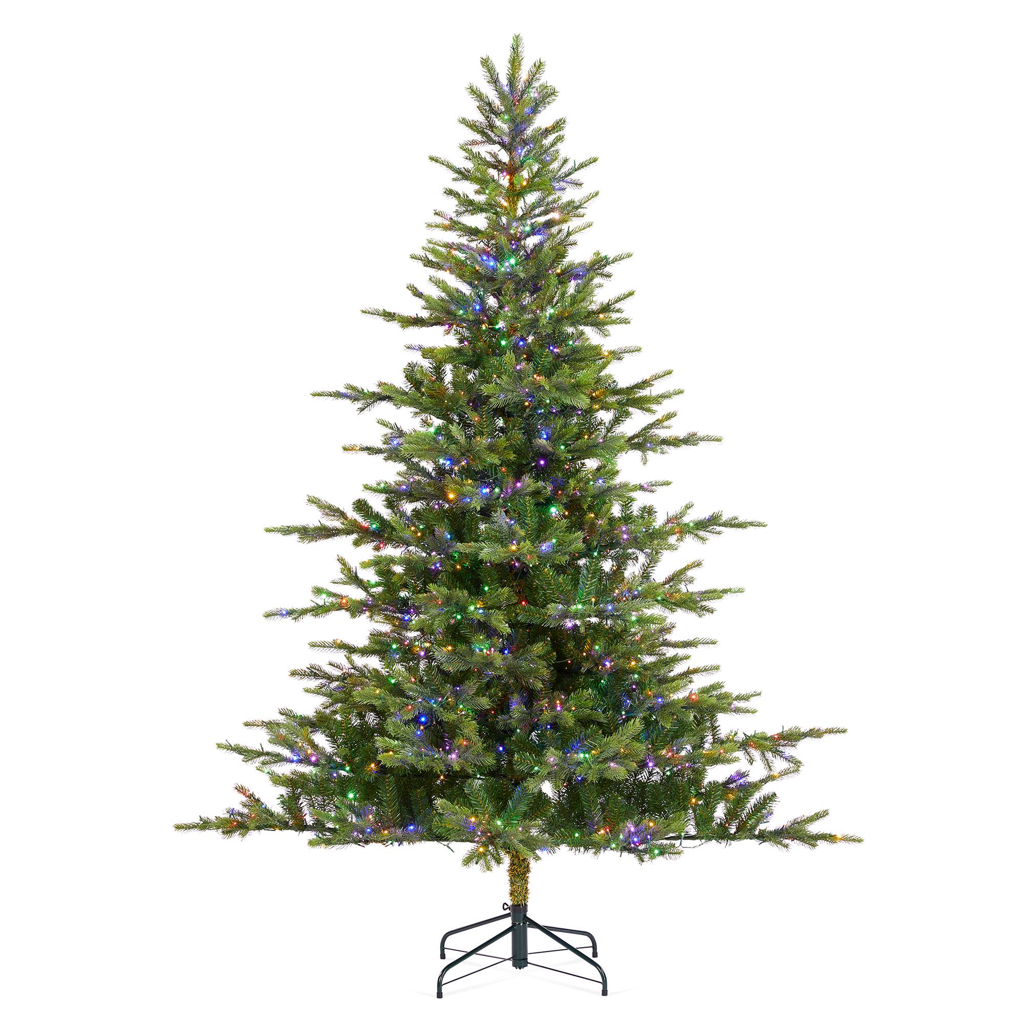 Angle. Glitzhome - 7.5ft Pre-Lit Green Full Fir Artificial Christmas Tree with 1600 Warm White/Multi-color Chasing and Twinkling Lights - Green.
