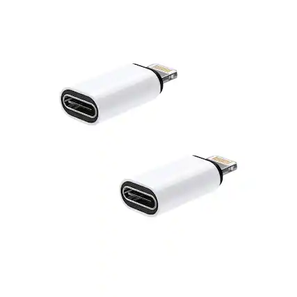Front. Qixxronics - USB-C to Lightning Adapter (2-PACK), USB C Female to Lightning Male - White.
