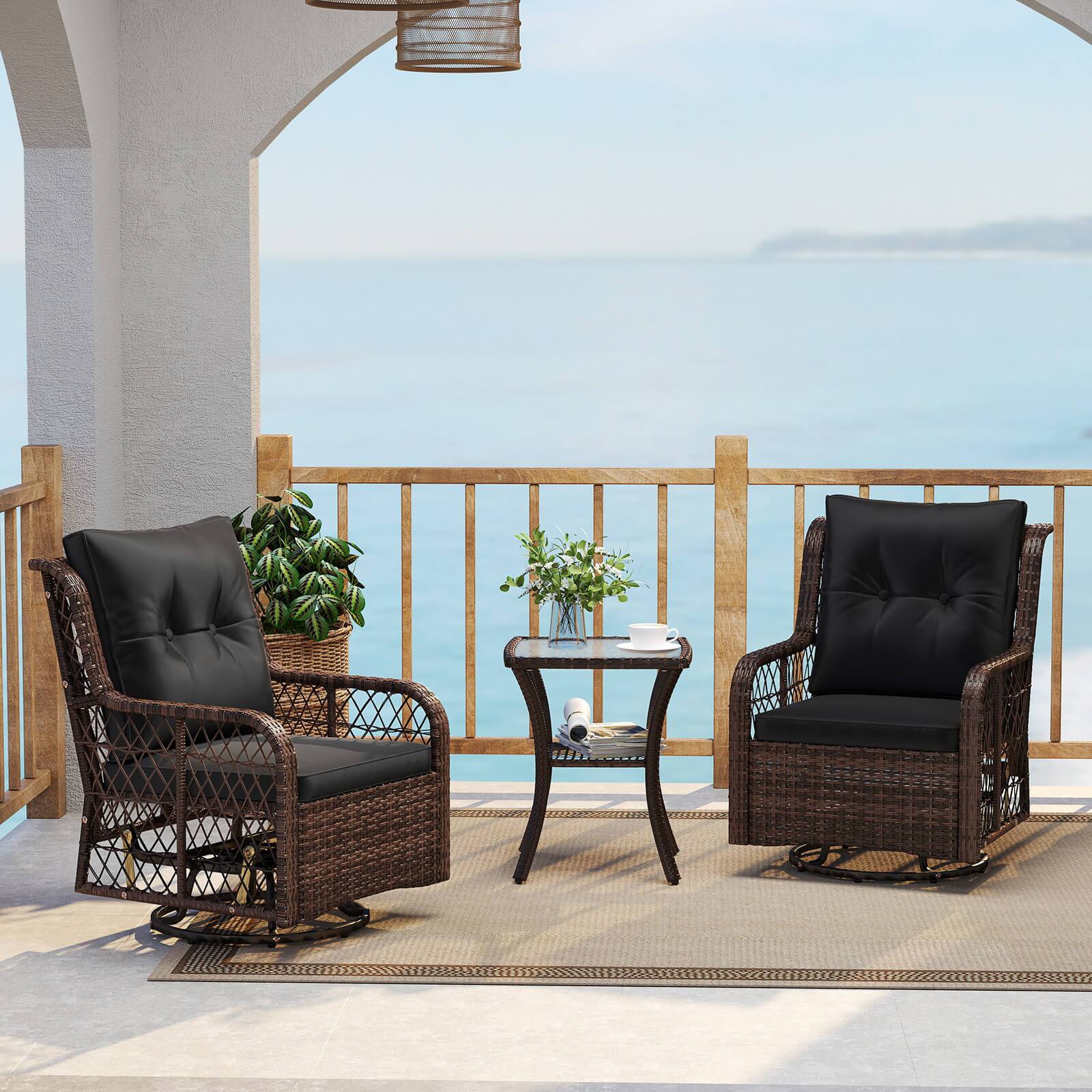 Alt View 2. Costway - Costway 3 PCS Patio Furniture Set with 2-Tier Side Table and Cushions for Porch - Black.