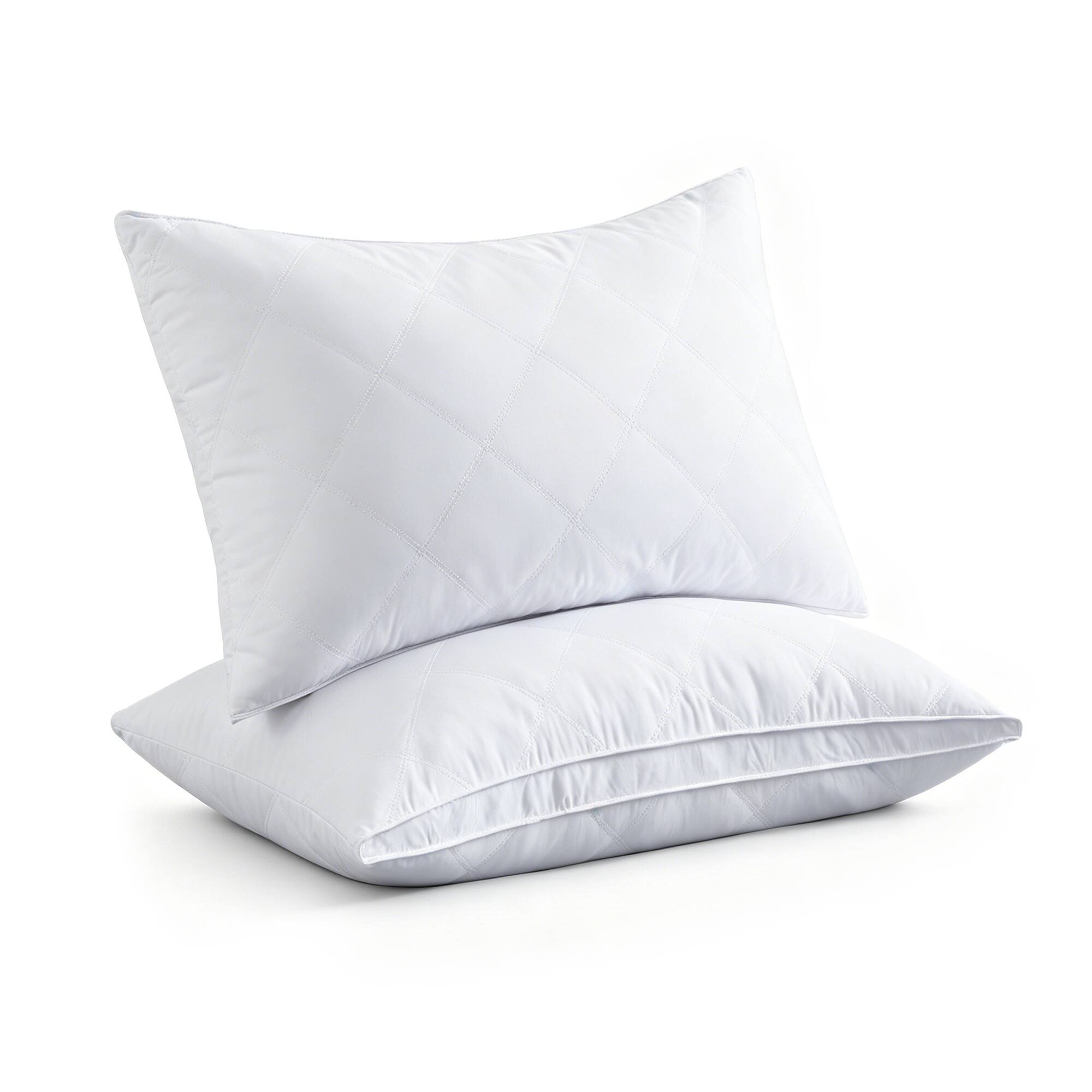 Back. Peace Nest - Peace Nest Quilted Goose Feather Pillows Set of 2 Medium Firm Bed Pillows, Oval Gusseted, Queen - Oval Gusseted.