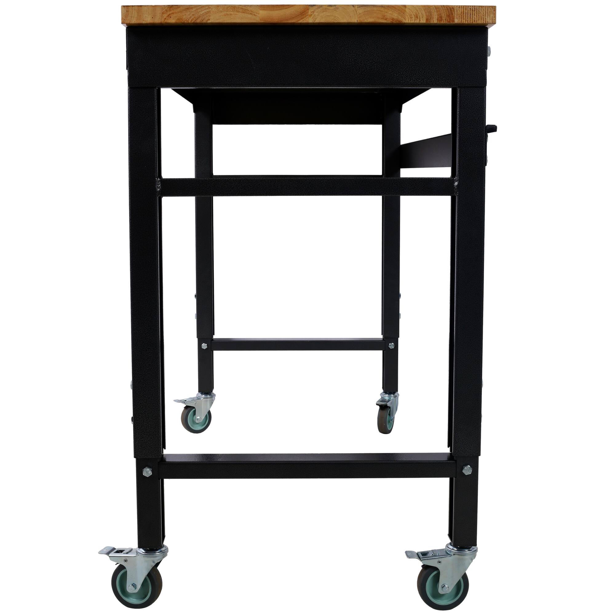 Alt View 6. GOODSILO - Adjustable Height Rolling Workbench with Durable Rubber Wood Top and Steel Frame for Garage and Workshop Use - Dark Gray,Wood.
