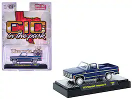 M2 - 1977 Chevrolet Cheyenne 10 Pickup Blue Metallic White Top & Blue Interior 1/64 Diecast Model Limited 7700 pcs - Blue Metallic with White and Blue