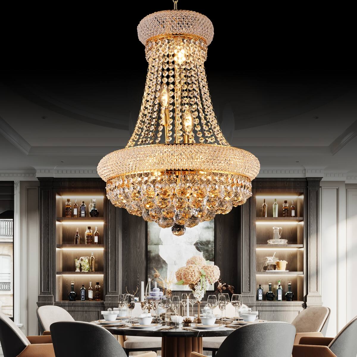 Alt View 4. Loheer - Loheer 18 inch Gold Crystal Chandelier, French Empire Ceiling Light with LED Bulbs for Dining Room.