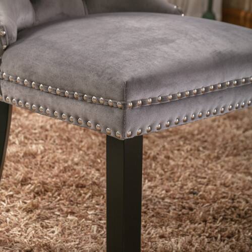 Alt View 4. LUCKY ONE - Assembled Tufted Velvet Dining Chair Set of 2 with Wood Legs Nailhead Trim High Back - Gray.