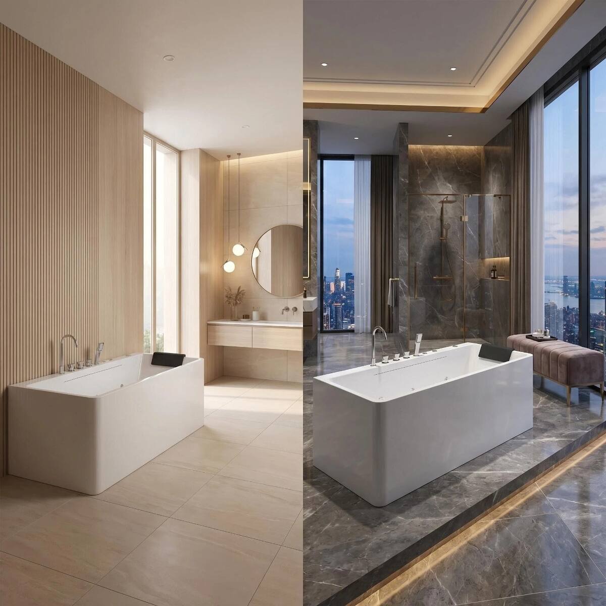 Alt View 6. Loheer - Loheer 67 Inch Freestanding Whirlpool Bathtub Rectangular Acrylic Spa Bathtub with Ambient Light and Center Drain - Milk White.