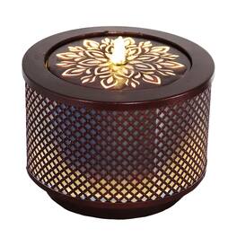 Sunnydaze - Repeating Diamond Cylinder Iron Water Fountain with LED Lights - Brown