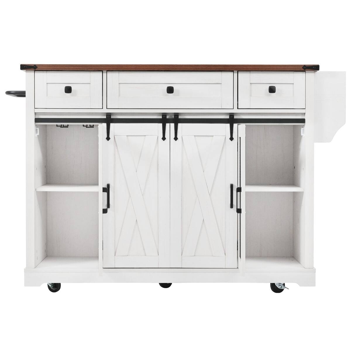 Alt View 10. Loheer - Loheer 58 inch farmhouse kitchen island with drop leaf, rolling kitchen island with storage, White - White.