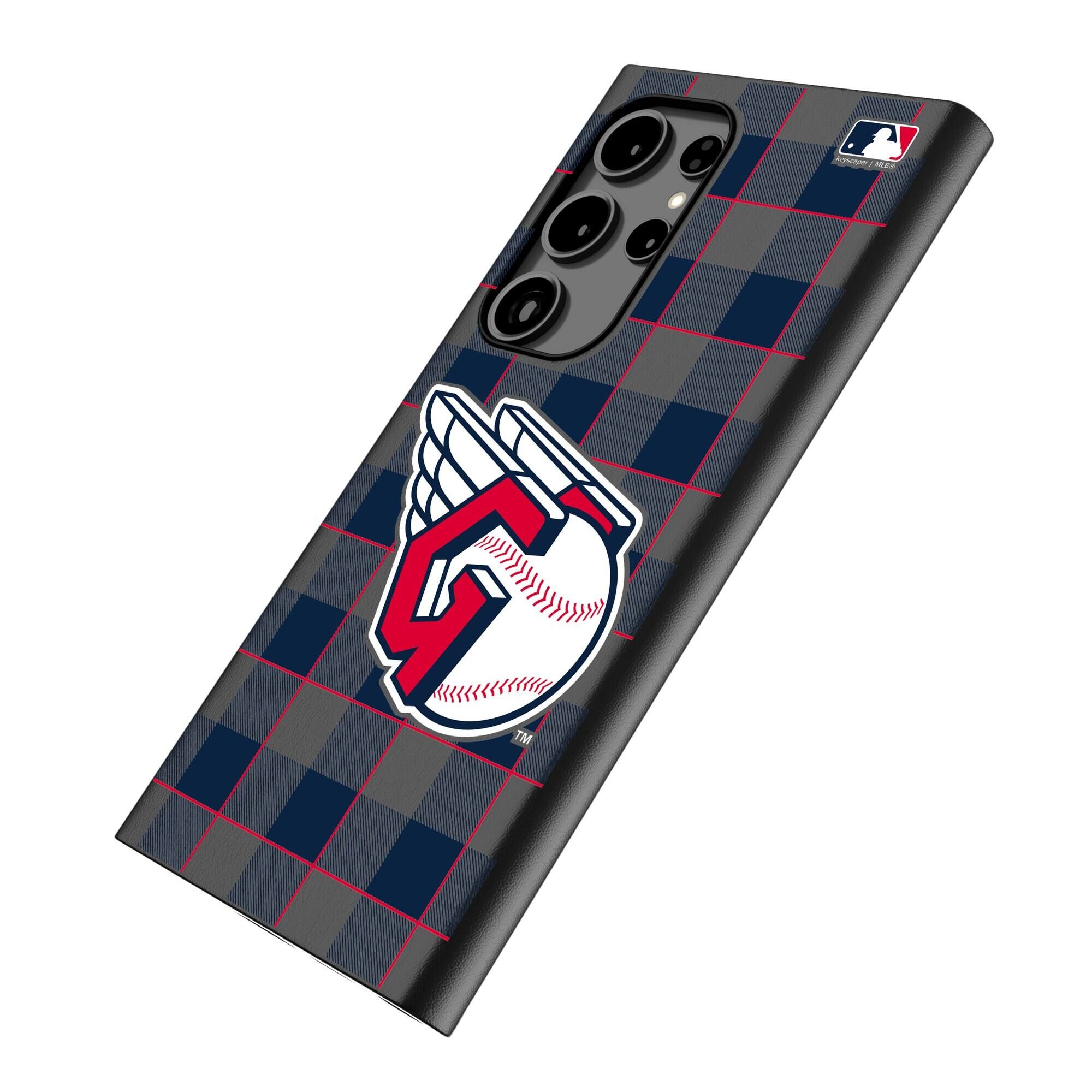 Alt View 1. Keyscaper - Cleveland Guardians Plaid Galaxy Magnetic Bump Case - S24 - Black.
