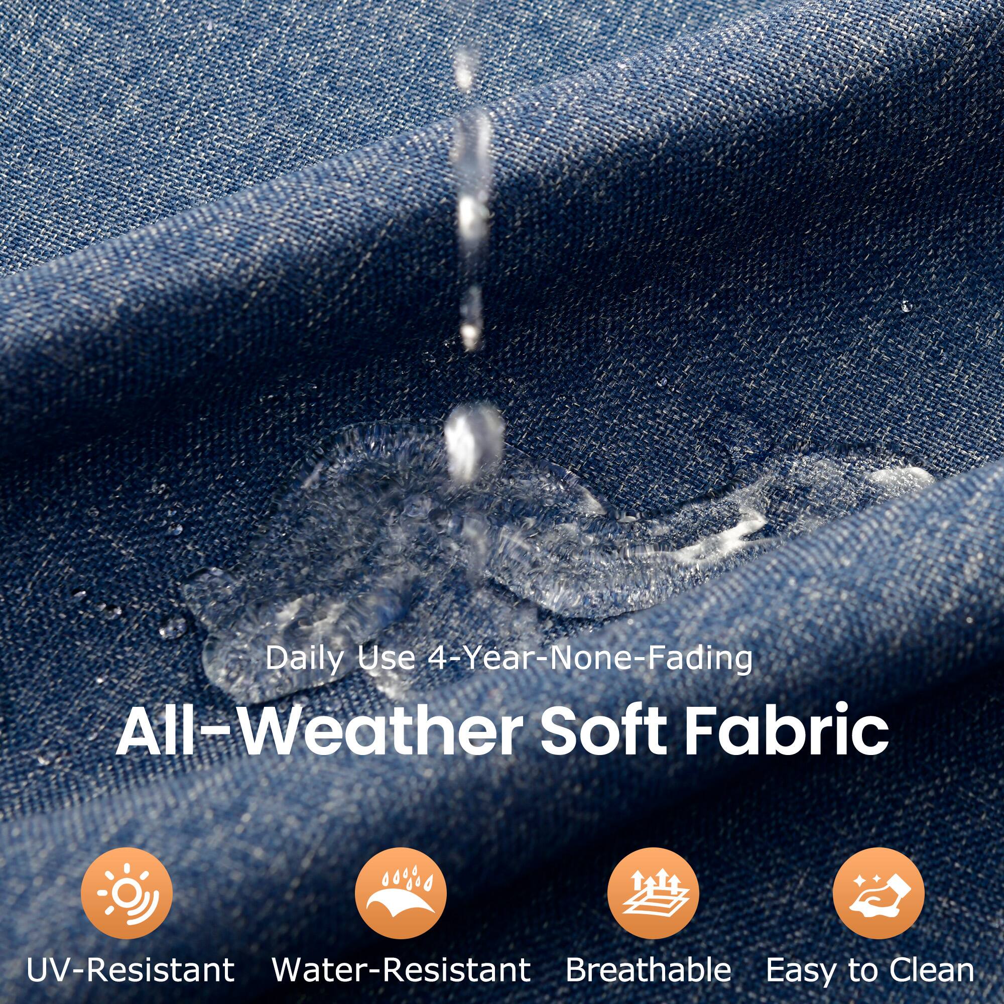 Daily Use 4-Year-None-Fading  
All-Weather Soft Fabric  
UV-Resistant  
Water-Resistant  
Breathable  
Easy to Clean
