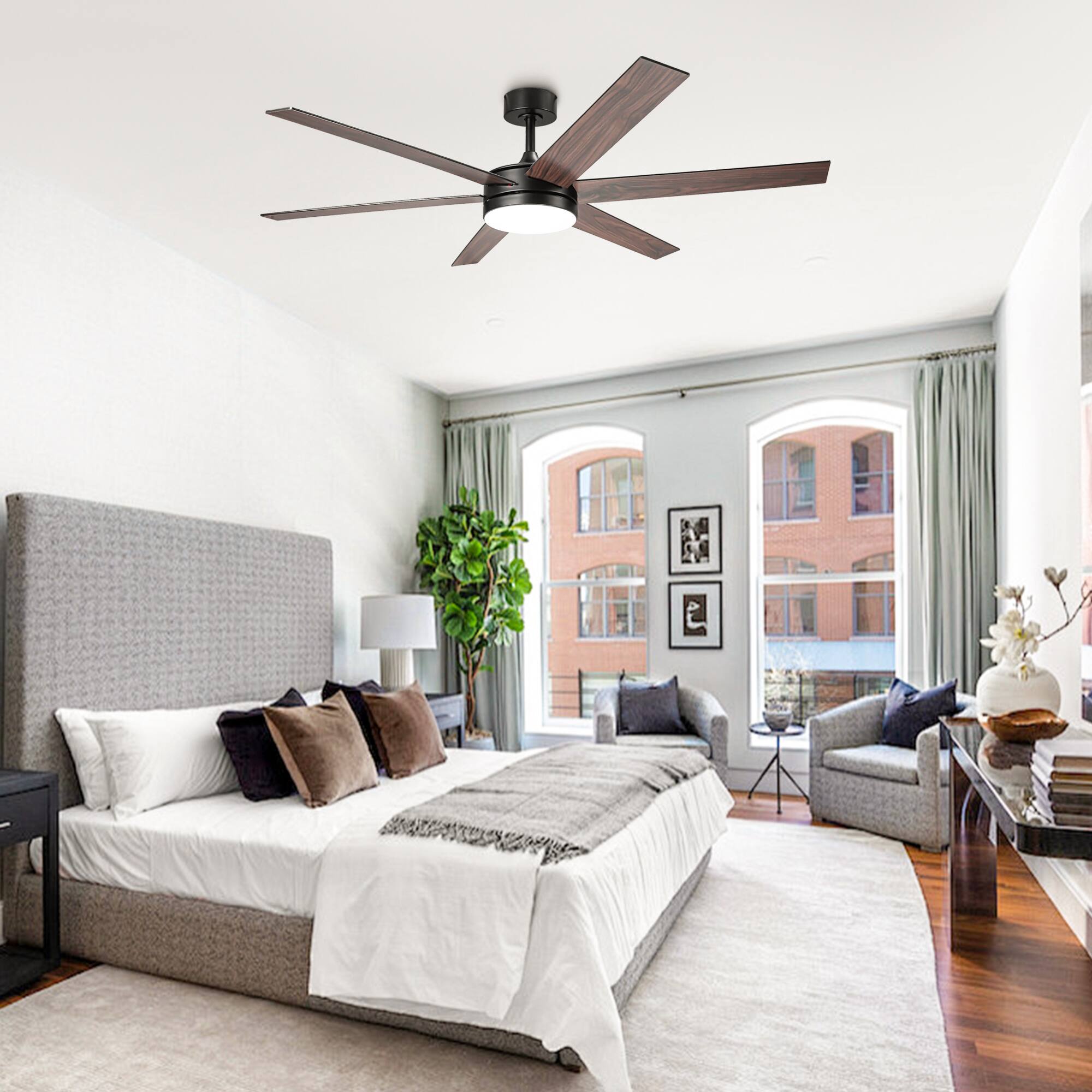 Angle. Vaczon - 60" Modern Black 3CCT Integrated LED Smart Ceiling Fan with Light and APP - Black.